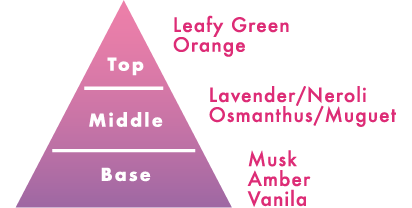 Top Middle Base Leafy Green Orange Lavender/Neroli Osmanthus/Muguet Musk Amber Vanila
